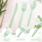 FYSUIMU 360Pcs Sage Green Plastic Silverware Heavy Duty Disposable Cutlery Set Includes Forks Spoons Knives for Wedding Birthday Bridal Baby Shower Party Utensil Supplies - Image 3