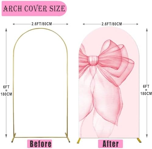 Sensfun Pink Red Bow Arch Backdrop Cover Girls Coquette Birthday Decorations,2-Sided Pastel Pink Bowknot Chiara Backdrop Arch Covers for Princess Wedding Bridal Baby Shower Bday Party Decor 80x180cm - Image 6