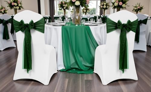 Pack of 50 Chiffon Chair Sashes for Wedding & Event Décor - Hunter Green - Image 2