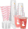 Whaline 50 Pcs One Silly Goose Disposable Plastic Cups with Lids and Straws 12 Oz Cute Pink Bow Goose Cold Beverage Drinking Cups for First Birthday Baby Shower Party Supplies by Whaline