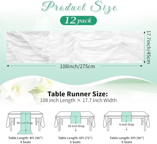 White Boho Cheesecloth Table Runner 12 Pack 17x108 Inch Sheer Gauze - Image 2