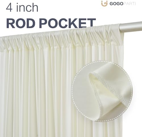 60x14ft Ivory Backdrop Curtain for Party, 12 Panels Wrinkle Free 14 Foot Long Polyester Photo Backdrop Drapes Photography Background for Wedding Birthday Gathing - Image 4