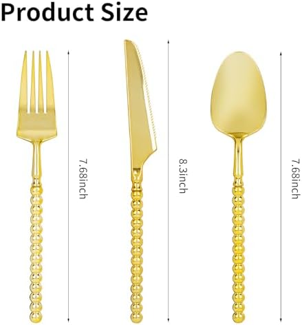 150PCS Gold Plastic Silverware, Heavy Duty Disposable Utensils Set - Image 3