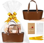 Wonderjune Empty Baskets for Gift Thanksgiving Leather Gift Bags, Brown by Wonderjune