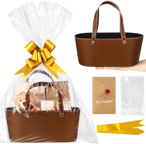 Wonderjune Empty Baskets for Gift Thanksgiving Leather Gift Bags, Brown by Wonderjune