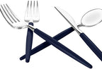 Luxe Party 128 Pieces Two Tone Plastic Disposable Cutlery | Forks-Spoons-Knives | Full Size | Chic Round | Navy and Silver - Image 4