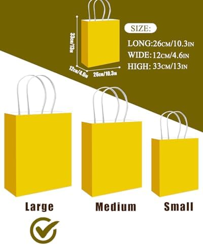 qiqee 100PCS Gift Bag with Handles Bulk Bright Yellow Paper Bags Multiple Uses (13''x5 x10 inch Large Size) - Image 5
