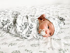 Miaoberry Organic Muslin Swaddle Blankets with Matching Hat and Wooden Hello World Newborn Sign | Eucalyptus Newborn Photography Props | Birth Announcement Sign - Image 2