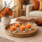 Set of 72 Richland Votive Candles Orange Unscented and 72 Clear Glass Eastland Votive Holders - Image 7