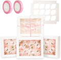 qiqee Auto-pop Up Cupcake Boxes with Window White 40PCS 12 Count Cupcake Box 13"x10"x3.5" Cupcakes Carrier, 12 Cupcake Containers with 2 rolls of pink ribbons by Qiqee