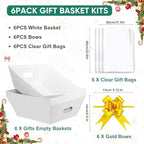 AFOROEOA 6PACK Baskets For Gifts Empty, 10x12”Thick White Gift Basket with 6 Bows 6 Bags Empty Gift Baskets for Christmas, Valentine’s Day, Easter, Birthdays, Valentine’s Day Wrapping Gift - Image 3