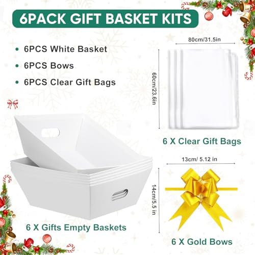 AFOROEOA 6PACK Baskets For Gifts Empty, 10x12”Thick White Gift Basket with 6 Bows 6 Bags Empty Gift Baskets for Christmas, Valentine’s Day, Easter, Birthdays, Valentine’s Day Wrapping Gift - Image 3