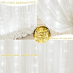 20x10ft Cream White Chiffon Backdrop Curtain with Lights String for Wedding Sheer Tulle Curtain Photo Backdrops Drapes for Baby Shower Birthday Party Ceremony Decorations - Image 7