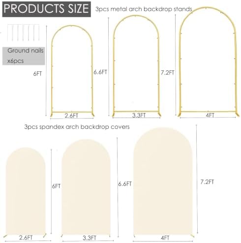 Set of 3 Metal Arch Backdrop Stands with Beige Covers, 6/6.6/7.2FT - Image 3