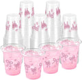 100 Pcs Pink Bow Plastic Cups, 12 oz Cute Bow Drinking Cups Pink Bow Clear Disposable Plastic Cups for Bridal Shower Wedding Birthday Party Supplies by ZCPTZ