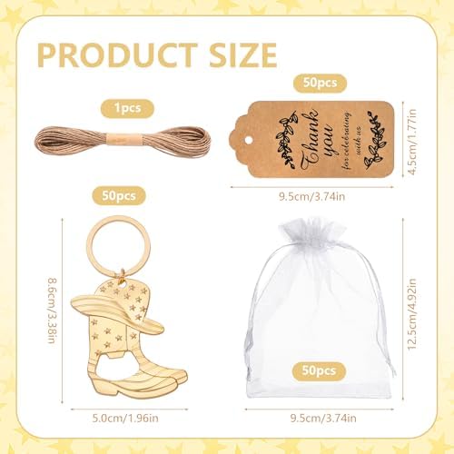 50Set Cowboy Boot Bottle Opener Keychains Baby Shower Return Favors for Guests, Western Bottle Opener Souvenirs for Wedding Birthday Quinceanera Party Favors (Gold 50pcs) - Image 2