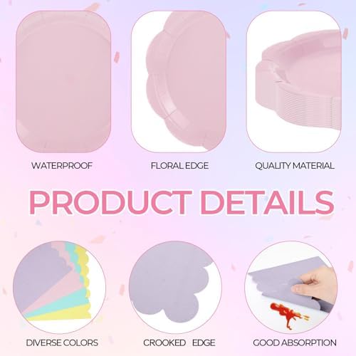 Qinyoung 388 Pcs Pastel Plates and Napkins Party Supplies Tableware Include Disposable Scalloped Plate Paper Napkin Cup Plastic Cutlery for Baby Shower Party Wedding Birthday, 48 Sets - Image 3