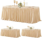 3 Pack Deep Champagne Polyester Table Clothes for 6 Foot Rectangle Tables, Wrinkle Free Fitted Table Cover with Pleated Ruffle Table Skirt for Party Baby Shower Wedding Birthday Event Display by WishCare