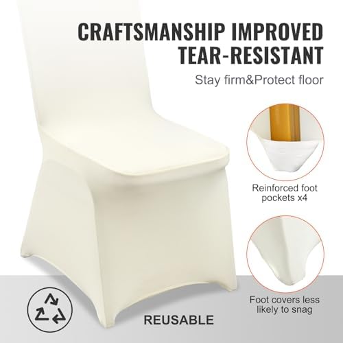 VEVOR Stretch Spandex Folding Chair Covers, Universal Fitted Chair Cover, Removable Washable Protective Slipcovers, for Wedding, Holiday, Banquet, Party, Celebration, Dining, 100PCS (Ivory/Beige) - Image 5