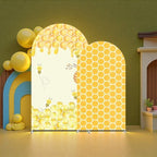2PCS Bee and Honeycomb Arch Backdrop Covers, Yellow Stretch Fabric for Baby Shower and Birthday Party Decorations, Fits (7.2ft,6ft) - Image 3