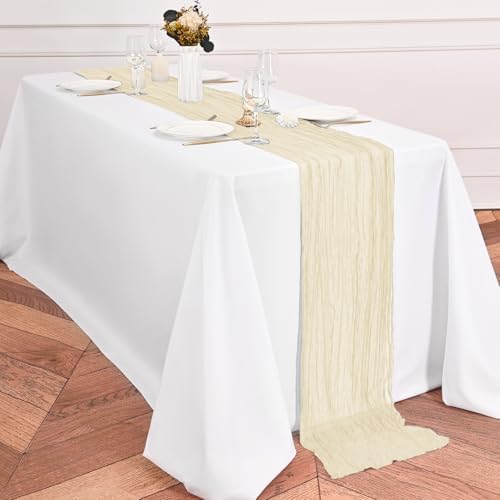 12 Pack Ivory Table Runner 10Ft Cheesecloth Table Runner Rustic Gauze Table Runners Romantic Long Cream Sheer Fabric Cheese Cloth Table Runners for Wedding Party Bridal Baby Shower - Image 3