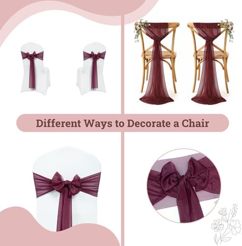 MDS Pack of 100 Chiffon Chair Sashes for Wedding & Event Décor - Burgundy - Image 4