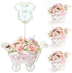 4 Pack Baby Carriage for Baby Shower Centerpiece Table with Wicker Stroller Bottle Bear Cards Rattan Artificial Rose Hydrangea Baby's Breath Floral Card Holder Decoration(Pink，32pcs) by Unknown