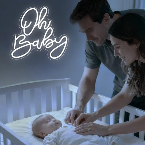 Oh Baby Neon Sign, Baby Shower LED Neon Light Signs for Backdrop Party Wall Decor Bedroom Light Up Sign for Gender Reveal Birthday Party Decorations Gift White Dimmable USB Powered(14.2"*12.9") - Image 7