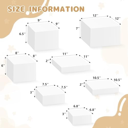 7 Pcs Acrylic Buffet Risers Set – Square Display Stands 6.8" to 12", Clear Cube Boxes for Cakes, Desserts, Jewelry & Party Decor, Hollow-Bottom Storage & Display Riser, Stackable Nestable Design (White) - Image 2