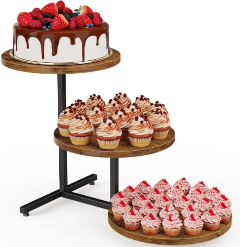 Emfogo Wooden Cupcake Stand for 50 Cupcakes, 3 Tier Dessert Tower Stands, Cup Cake Display for Party Afternoon Tea Wedding Graduation, Large Tiered Tray for Cake Cookie Food (1 Pack) by Emfogo