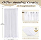Wish Care 40ft x 10ft White Chiffon Backdrop Curtains, Wrinkle-Free Sheer Chiffon Fabric Photo Curtain Drapes for Wedding Ceremony Arch Party Stage Photography Decorations - Image 5