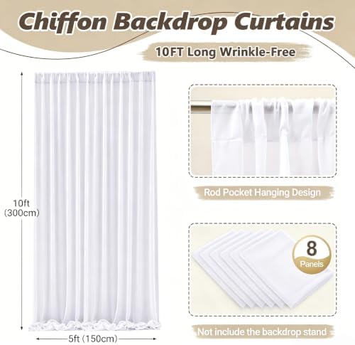 Wish Care 40ft x 10ft White Chiffon Backdrop Curtains, Wrinkle-Free Sheer Chiffon Fabric Photo Curtain Drapes for Wedding Ceremony Arch Party Stage Photography Decorations - Image 5