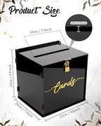 Black Acrylic Wedding Card Box with Slot and Lock, Modern Mirror Card Holder for Reception, Graduation, Gothic Party, Bridal, Baby Shower, Birthday, Elegant Decorative Gift Boxes for Money Envelope - Image 3