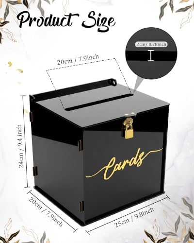 Black Acrylic Wedding Card Box with Slot and Lock, Modern Mirror Card Holder for Reception, Graduation, Gothic Party, Bridal, Baby Shower, Birthday, Elegant Decorative Gift Boxes for Money Envelope - Image 3