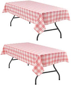 Hiasan Plaid Tablecloth 2 Pack, 54 x 108 inch, Peach Pink and White by Hiasan