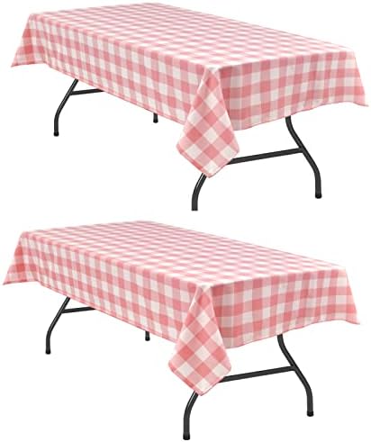Hiasan Plaid Tablecloth 2 Pack, 54 x 108 inch, Peach Pink and White by Hiasan