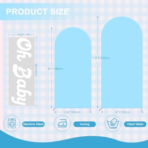 Set of 2 Arch Backdrop Covers 7.2FT, 6FT Blue and Oh Baby Decal Sign - Adjustable Spandex Arch Covers Stretchy Backdrop for Wedding Birthday Party Baby Shower Banquet Decoration - Image 2
