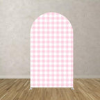 Strawberry Theme Arched Fabric Backdrop Covers Photography Background Pink Plaid Arch Stand Stretchy Covers for Kids ONE Birthday Baby Shower Party Decor Props (4.6x8FT Only Cover) - Image 2