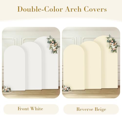 Set of 3 Arch Backdrop Covers Stretchy Spandex White Beige for Boho Wedding - Image 5