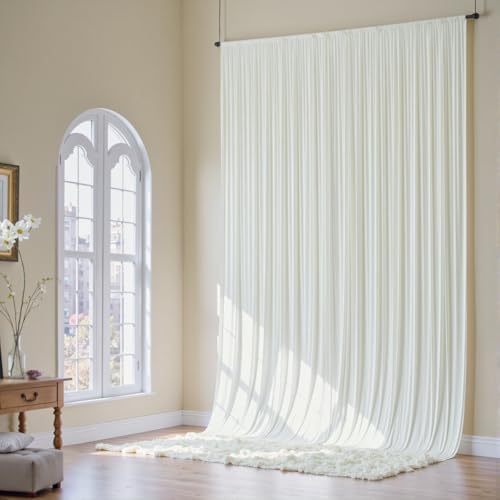 10x16ft Ivory Backdrop Curtains for Wedding Party, 2 Panels 16 ft Long Back Drop Cloth, Wrinkle-Free Polyester Drapes for Birthday, Baby Shower, Stage Photography Background - Image 2