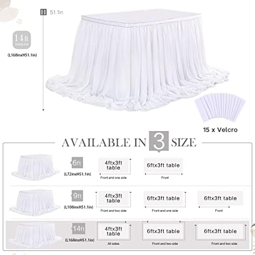 White Table Skirt for Rectangle Tables 14FT Chiffon Sheer Tablecloth for Birthday Party Sweetheart Cake Table Decoration - Image 5