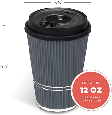 Disposable Coffee Cups With Lids - 12 oz To Go Coffee Cup With Lid (80 Set). Durable Togo Travel Paper Hot Cups Insulated For Hot and Cold Beverage Drinks, No Sleeves Needed (Dusk Grey) - Image 2