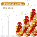 2 Sets Red Gold Balloon Column Stand Kit with 100 Balloons Adjustable Balloon Tower Stand with Bases for Floor Red Gold Confetti Balloon Column Kit for Back to School Birthday Wedding Party Decor - Image 4