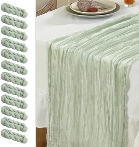 Le courant 12pcs 10Ft Cheesecloth Table Runner, Rustic Boho Gauze Cheese Cloth Runner Table Runner for Weddings Bridal Baby Shower Birthday Holiday Parties Home Decor, Sage Green by Unknown