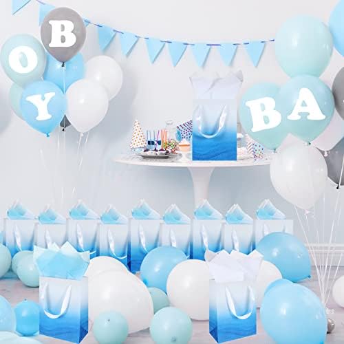 Jeyiour 24 Pcs Ombre Gift Bags Bulk with 48 Pcs Tissue Paper, 9 x 7 x 4 Inch, Glitter Paper Gift Bag, Packaging for Wedding Baby Shower Thank You Birthday Party Candy Supplies(Blue) - Image 3