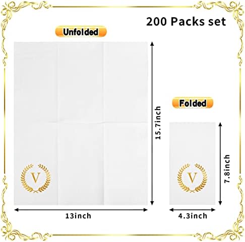 200 Pack Monogrammed Disposable Napkins Gold Foil Letter V Guest Napkins Initial Disposable Hand Paper Towels for Wedding Engagement Baby Shower Party Home Kitchen Bathroom Dinner Decorative Towels - Image 2