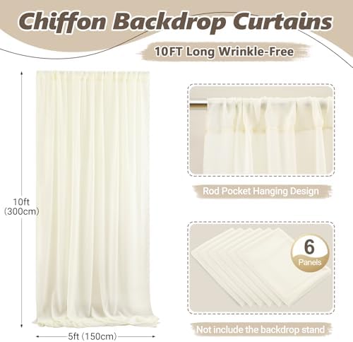 30ft x 10ft Ivory Backdrop Curtain Drapes, Wrinkle-Free Sheer Chiffon Fabric Photo Background Panels for Wedding Arch Party Ceremony Stage Photography Decorations - Image 2