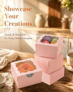 Bakepacker Bakery Boxes with Window, Pink, 4"x4"x2.5", 400pcs - Image 5