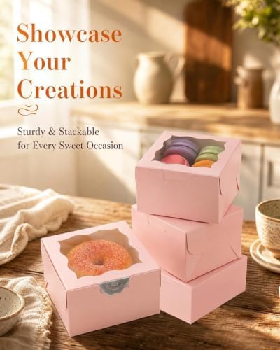 Bakepacker Bakery Boxes with Window, Pink, 4"x4"x2.5", 400pcs - Image 5