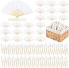 Aodaer 150 Pcs White Wedding Fans Paper Folding Fans with Storage Basket by Aodaer